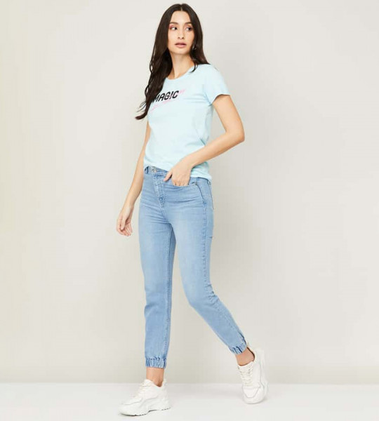 Women Lightly Faded Slim Fit Jogger Jeans