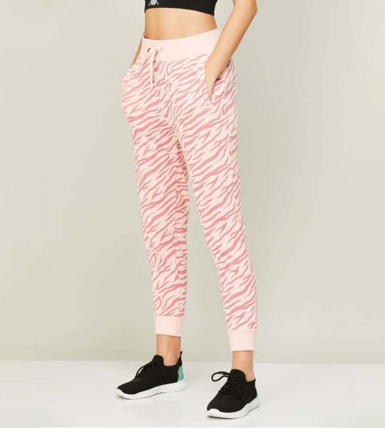 Women Animal Print Drawstring Closure Trackpants