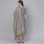 Charcoal Grey & Beige Unstitched Dress Material